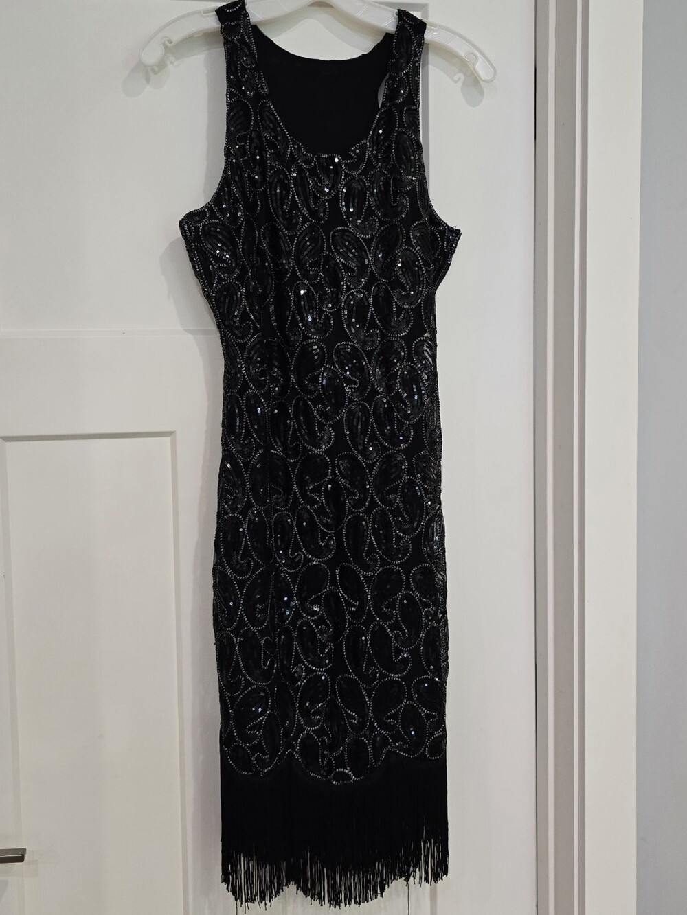 Women's M Vintage Y2K Flapper Fringe Formal Black Dress 1920s Sequins Costume